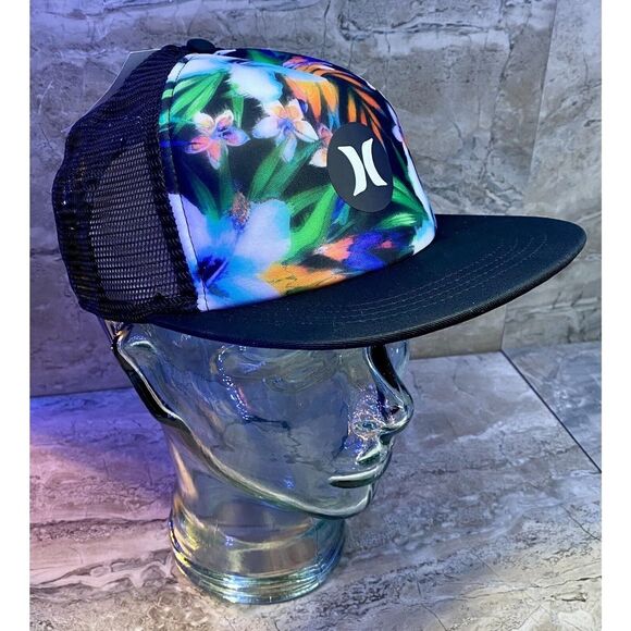 Hurley Men's Balboa Trucker Hat Black Multicolor Tropical Snapback One Size - Picture 7 of 10